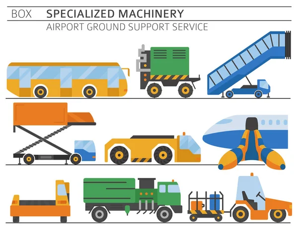 Speciális Gépgyűjtemény Repülőtéri Földi Támogatási Szolgáltatás Színes Vektor Ikon Készlet — Stock Vector