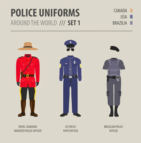 Uniformes Polícia Todo Mundo Terno Roupas Policiais Americanos Conjunto Ilustrações —  Vetores de Stock