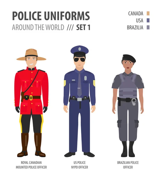 Uniformes Polícia Todo Mundo Terno Roupas Policiais Americanos Conjunto Ilustrações —  Vetores de Stock