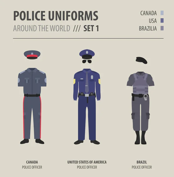 Uniformes Polícia Todo Mundo Terno Roupas Policiais Americanos Conjunto Ilustrações —  Vetores de Stock