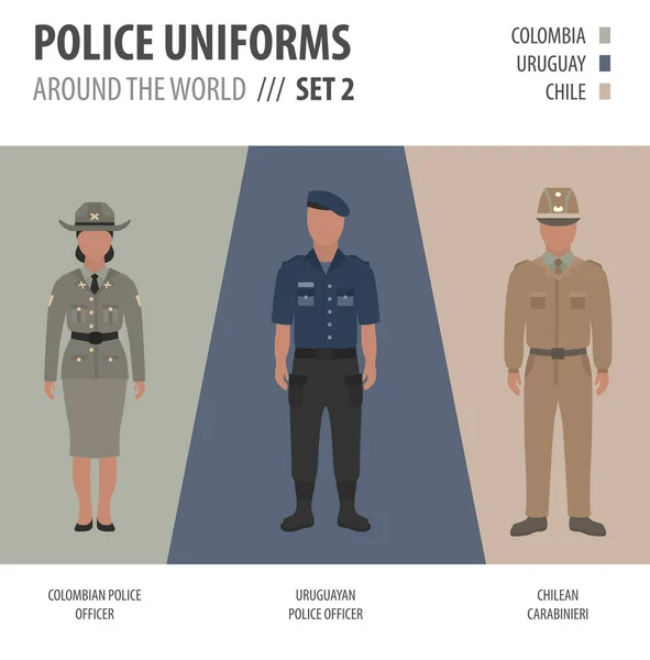 Uniformes Polícia Todo Mundo Terno Roupas Policiais Americanos Conjunto Ilustrações —  Vetores de Stock