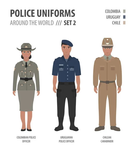 Uniformes Polícia Todo Mundo Terno Roupas Policiais Americanos Conjunto Ilustrações — Vetor de Stock
