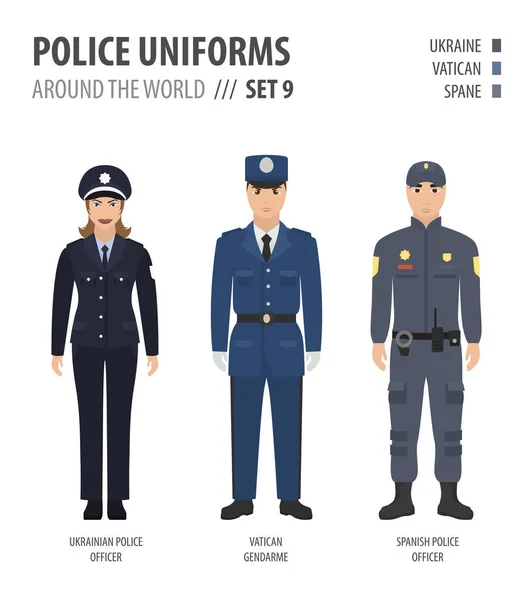 Polizeiuniformen Auf Der Ganzen Welt Anzug Kleidung Der Europäischen Polizisten — Stockvektor