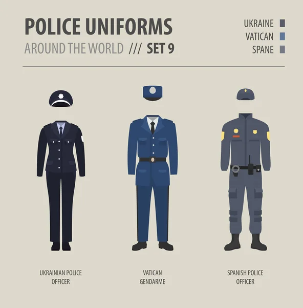 Uniformes Polícia Todo Mundo Terno Vestuário Policiais Europeus Conjunto Ilustrações —  Vetores de Stock