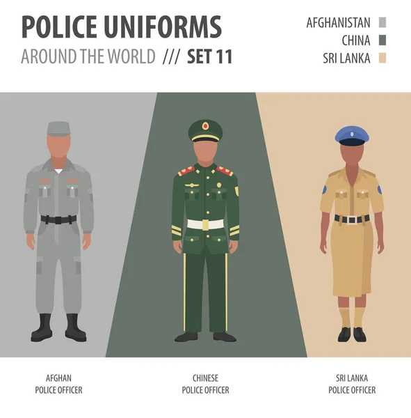Uniformes Policiales Todo Mundo Traje Ropa Asiático Policías Vector Ilustraciones — Archivo Imágenes Vectoriales