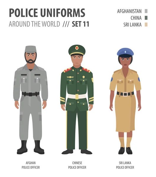 Uniformes Policiales Todo Mundo Traje Ropa Asiático Policías Vector Ilustraciones — Archivo Imágenes Vectoriales