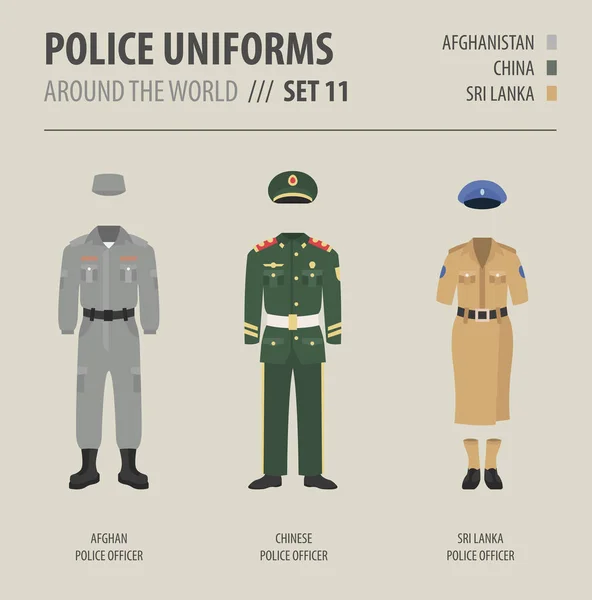 Uniformes Policiales Todo Mundo Traje Ropa Asiático Policías Vector Ilustraciones — Archivo Imágenes Vectoriales