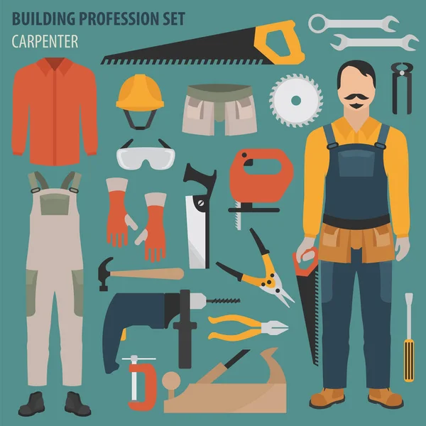 Profession Profession Outils Équipements Menuiserie Icône Design Plat Uniforme Illustration — Image vectorielle