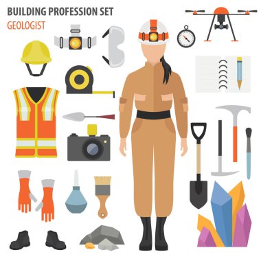 Profession and occupation set. Geologist tools and equipment. Uniform flat design icon. Vector illustration  clipart