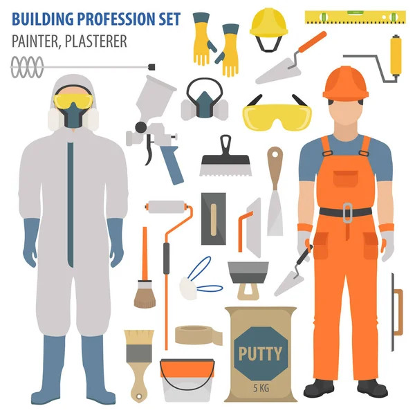 Profession Profession Outils Équipements Pour Plâtriers Peintres Icône Design Plat — Image vectorielle