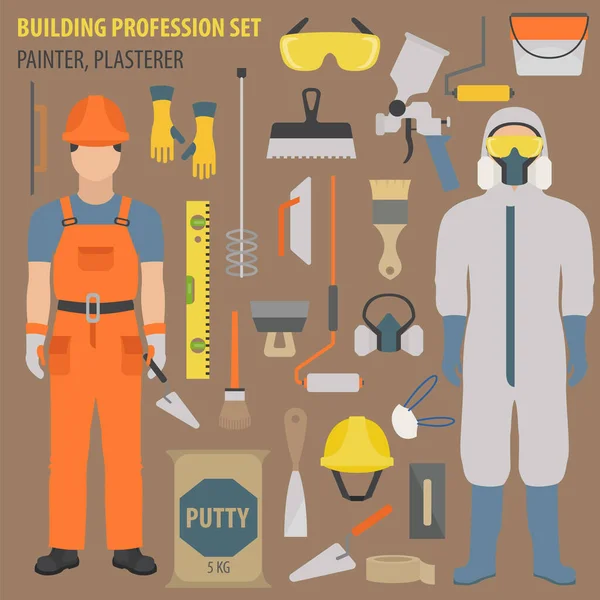 Profession Profession Outils Équipements Pour Plâtriers Peintres Icône Design Plat — Image vectorielle