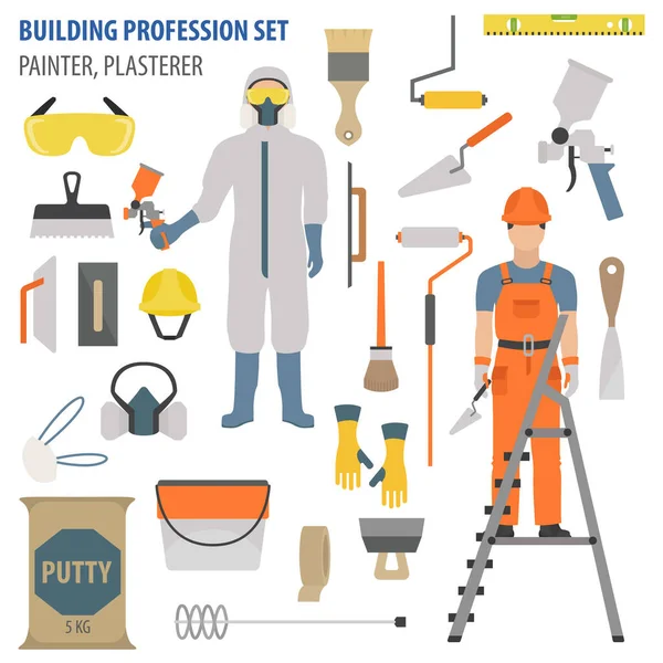 Profession Profession Outils Équipements Pour Plâtriers Peintres Icône Design Plat — Image vectorielle