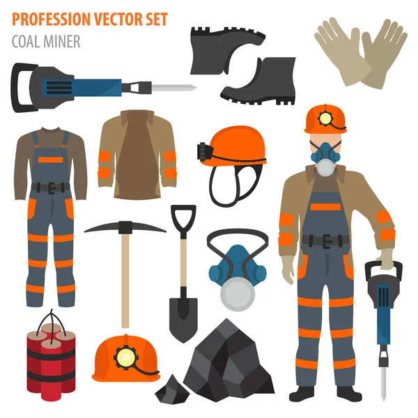 职业和职业设置 采煤设备 采矿工具平面设计图标 — 图库矢量图片