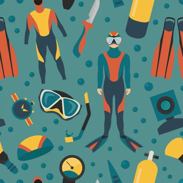 Спортивная Экипировка Diving Equipment Scuba Diver Male Seamless Pattern Vector — стоковый вектор