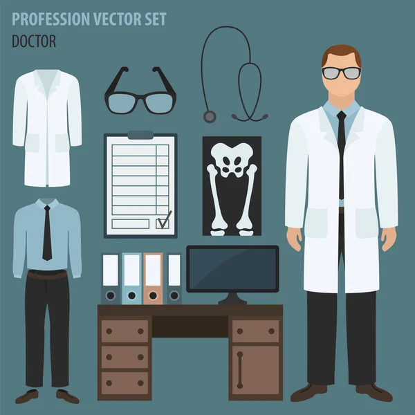 Conjunto Profesión Ocupación Lugar Trabajo Del Médico Personal Médico Uniforme — Archivo Imágenes Vectoriales