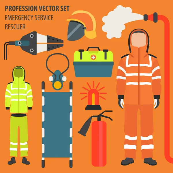 Conjunto Profesión Ocupación Equipo Rescate Personal Servicio Emergencia Diseño Plano — Vector de stock