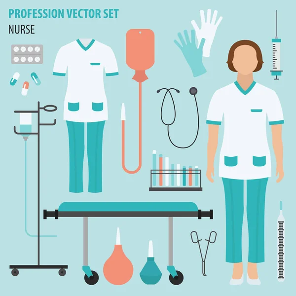 Conjunto Profesión Ocupación Equipo Enfermería Personal Médico Uniforme Diseño Plano — Archivo Imágenes Vectoriales