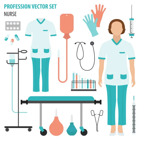 Conjunto Profesión Ocupación Equipo Enfermería Personal Médico Uniforme Diseño Plano — Archivo Imágenes Vectoriales