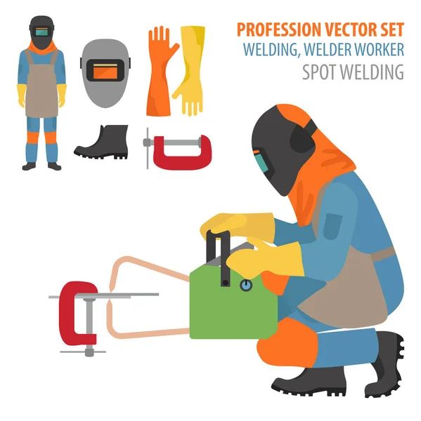 Conjunto Profesión Ocupación Equipo Soldadura Metal Corte Gas Diseño Plano — Vector de stock