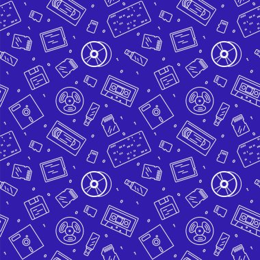 Medya veri depolama cihazları evrimi. Basit çizgi vektörsüz şablon. Görüntü