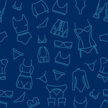 Kadın iç çamaşırı evrimi. İnce çizgi tasarımı. Vektör illüstrasyonu kusursuz desen