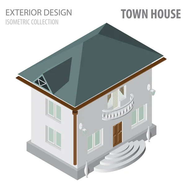 Isometria Coleção Design Exterior Casa Casa Cidade Ilustração Vetorial —  Vetores de Stock