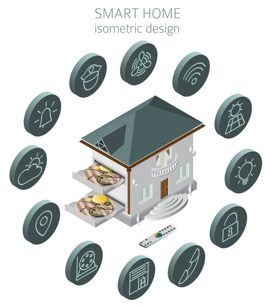 Una Casa Intelligente Collezione Isometrica Infografica Illustrazione Vettoriale — Vettoriale Stock
