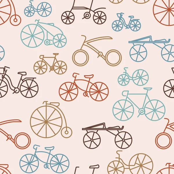 Bicycle Seamless Pattern Evolution Flat Colour Design Vector Icon Set — Stock Vector