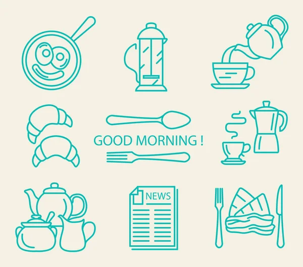 Breakfast Flat Vector Icon Set Illustration — Stock Vector