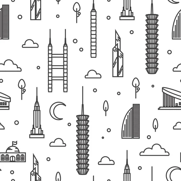 Skyscrapers Simple Line Seamless Pattern Isolated White Vector Illustration — Stock Vector