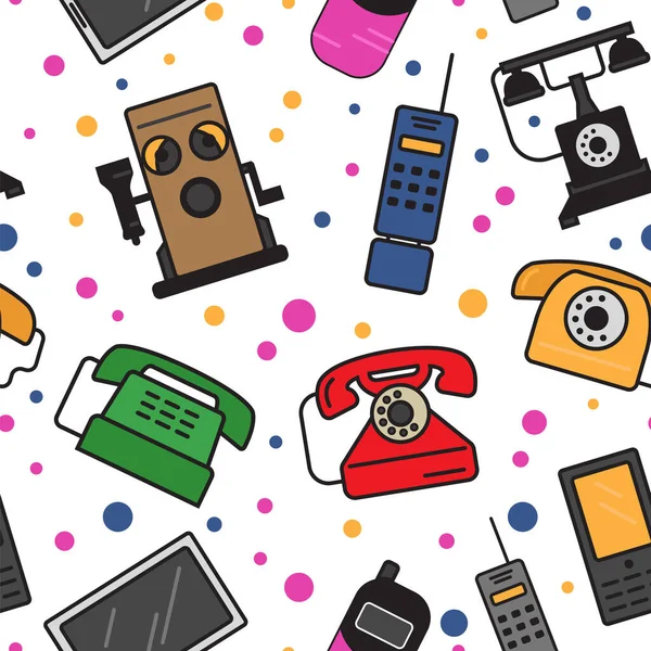 Telefoongeschiedenis Evolutie Naadloze Patroon Vector Illustratie — Stockvector