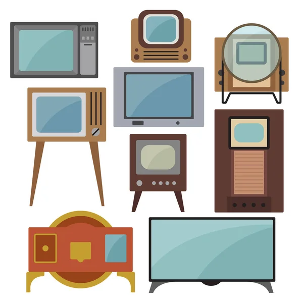 Storia Della Televisione Evoluzione Set Icone Vettoriali Design Colori Piatti — Vettoriale Stock