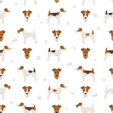 Tel tilki teriyeri kusursuz desen. Farklı pozlar, köpecik. Vektör illüstrasyonu