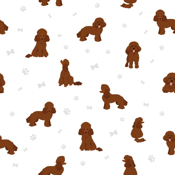 Παιχνίδι Poodle Αδιάλειπτη Μοτίβο Διαφορετικές Πόζες Σετ Χρωμάτων Εικονογράφηση Διανύσματος — Διανυσματικό Αρχείο