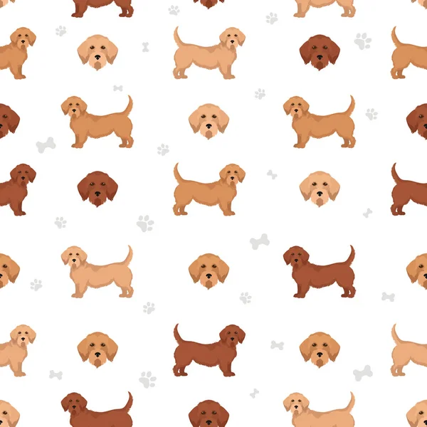 Fawn Brittany Basset Seamless Pattern Different Coat Colors Poses Set — ストックベクタ