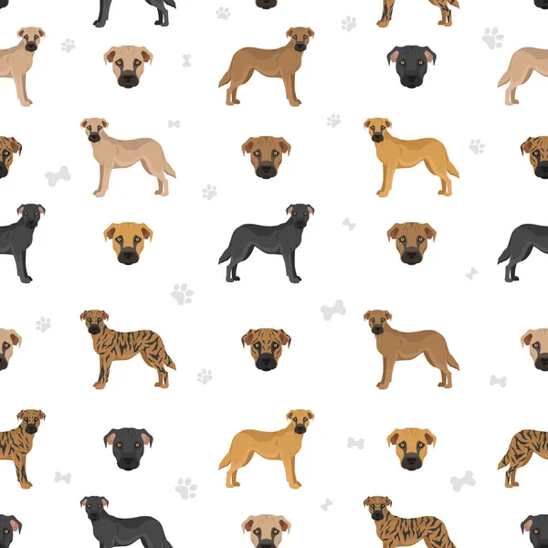 Black Mouth Cur Seamless Pattern Different Coat Colors Poses Set — Stock vektor