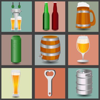 Set icons beer equipment, for creating your own infographics.  clipart