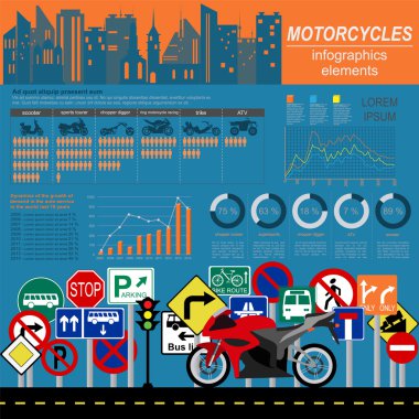 Motosiklet öğeleri, ulaşım infographics kümesi