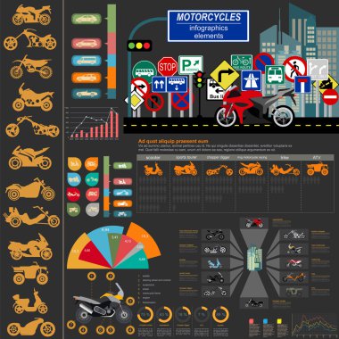 Motosiklet öğeleri, ulaşım infographics kümesi