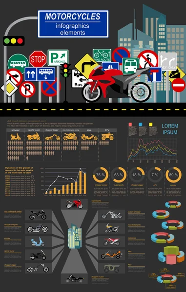 Motorkerékpárok elemekre, szállítás infographics — Stock Vector