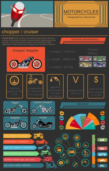 Zestaw elementów motocykli, infografiki transport — Wektor stockowy