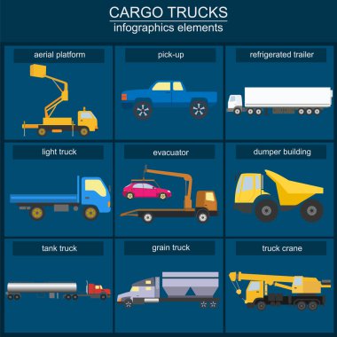Set of elements cargo transportation: trucks, lorry for creating clipart