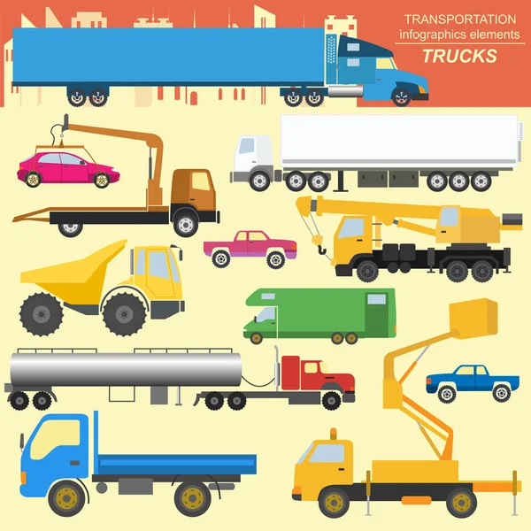 Készlet-ból elemek rakományok szállítása: kamion, teherautó, létrehozása — Stock Vector