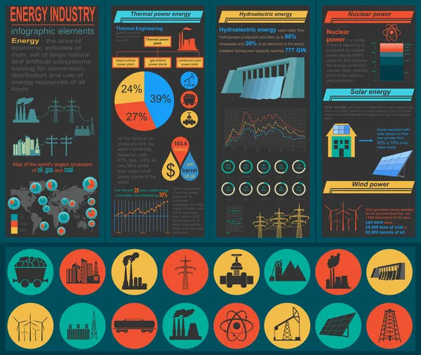 Infografía de la industria de combustibles y energía, elementos establecidos para crear — Vector de stock