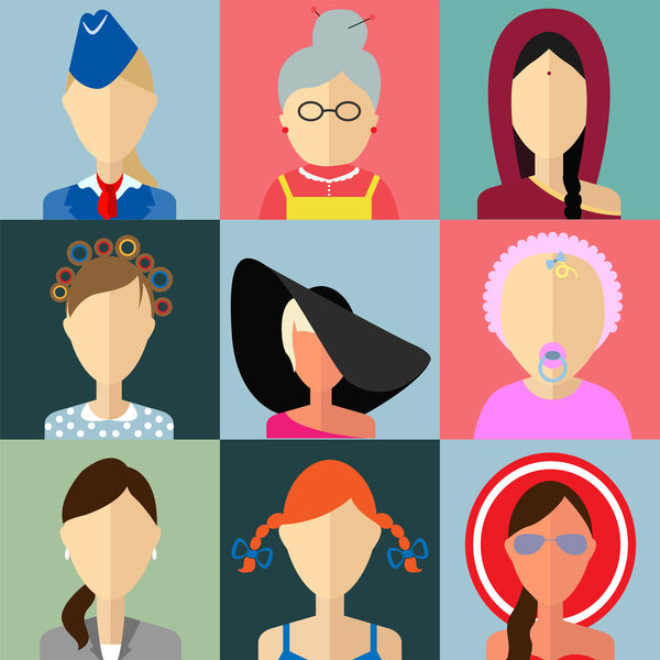Set of flat style female characters