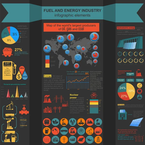 Infografía de la industria de combustibles y energía, elementos establecidos para crear — Vector de stock