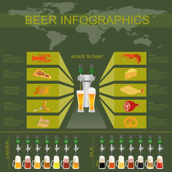 ビールのインフォ グラフィックのスナックで独自に作成するための要素を設定 — ストックベクタ