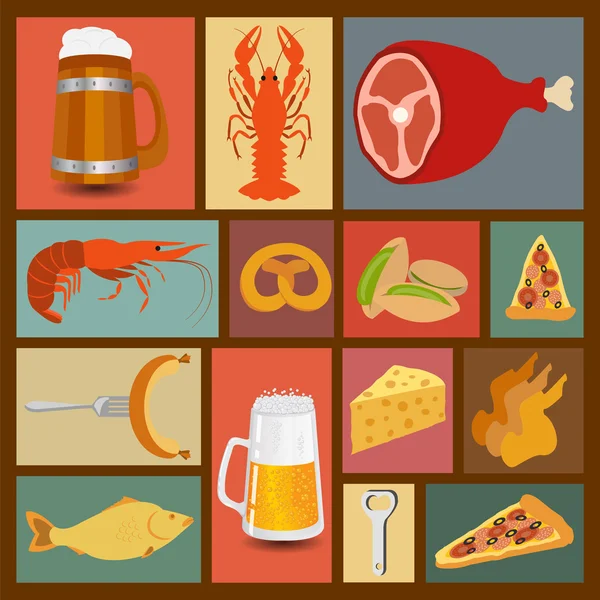 Snack alla birra, set icone per creare le tue infografiche — Vettoriale Stock