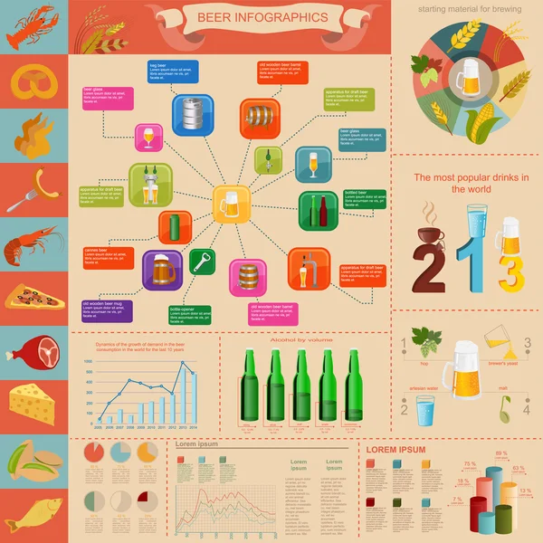 Infográficos de lanche de cerveja, elementos de set, para criar o seu próprio em —  Vetores de Stock