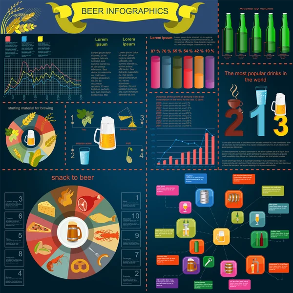 Infográficos de lanche de cerveja, elementos de set, para criar o seu próprio em —  Vetores de Stock